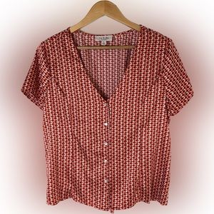 No Frills Red Button Down Blouse Size XL